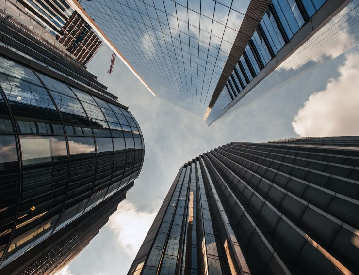 A low angle shot of skyscrapers